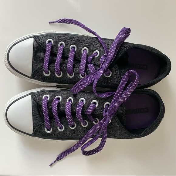 Black Converse Sneakers with metallic black finish and two sets of laces - Picture 4 of 16
